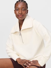 Sweaty Betty White Peaceful Rib Half Zip Cropped Sweatshirt - Image 4 of 7