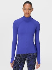 Sweaty Betty Blue Athlete Seamless Workout Zip Up Sweat Top - Image 2 of 9