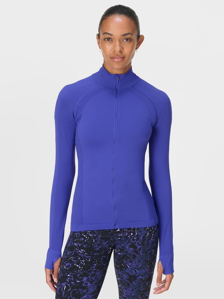 Sweaty Betty Blue Athlete Seamless Workout Zip Up Sweat Top - Image 2 of 9