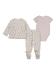 Huggies Pink Floral Print Top Bodysuit & Footed Leggings 3 Piece Set - Image 2 of 4