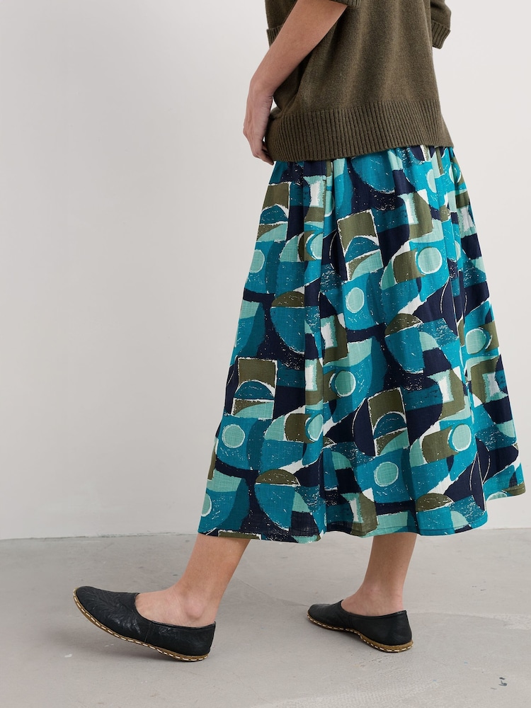 Seasalt Cornwall Blue Multi Mevagissey 100%  Cotton Midi Skirt - Image 1 of 5