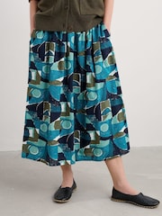 Seasalt Cornwall Blue Multi Mevagissey 100%  Cotton Midi Skirt - Image 2 of 5