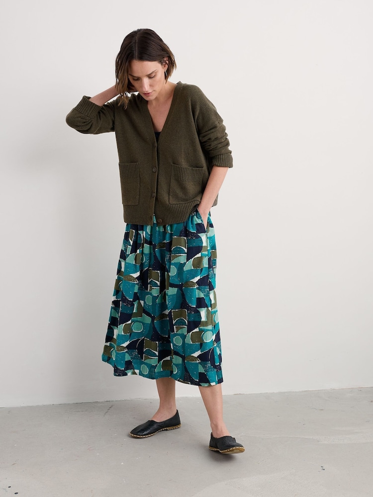 Seasalt Cornwall Blue Multi Mevagissey 100%  Cotton Midi Skirt - Image 5 of 5