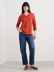 Seasalt Cornwall Orange Carlyon Top Cotton Jersey - Image 3 of 5