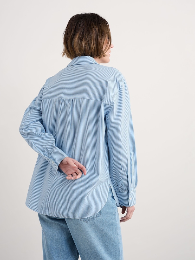Seasalt Cornwall Blue Oversized Sea Path Poplin Shirt - Image 2 of 5