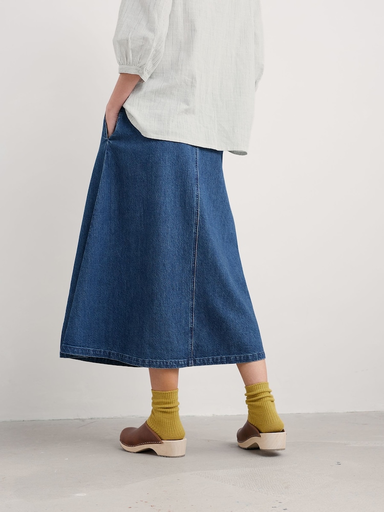 Seasalt Cornwall Blue Restharrow Ankle Length Denim Skirt - Image 2 of 5