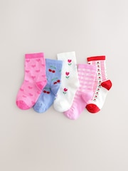 Pink Cotton Rich Cherry Ankle Socks 5 Pack - Image 1 of 3