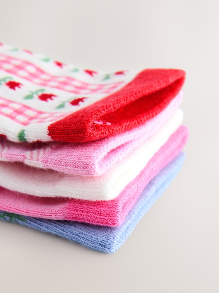 Pink Cotton Rich Cherry Ankle Socks 5 Pack - Image 2 of 3