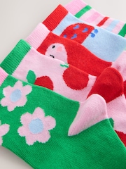 Pink Red and Green Cotton Rich Charcter Ankle Socks 5 Pack - Image 2 of 4