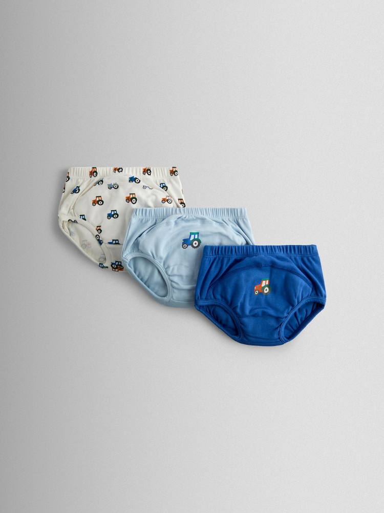 JoJo Maman Bébé Blue Multi 3-Pack Tractor Training Pants - Image 1 of 8