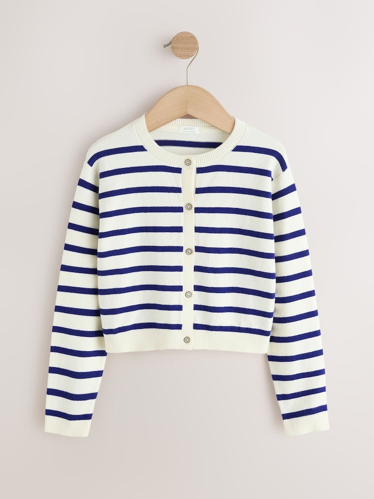 Navy Stripe Button Up Cardigan 3yrs-16yrs (3mths-16yrs) - Image 1 of 4 Navy Stripe Button Up Cardigan 3yrs-16yrs (3mths-16yrs) - Image 1 of 4