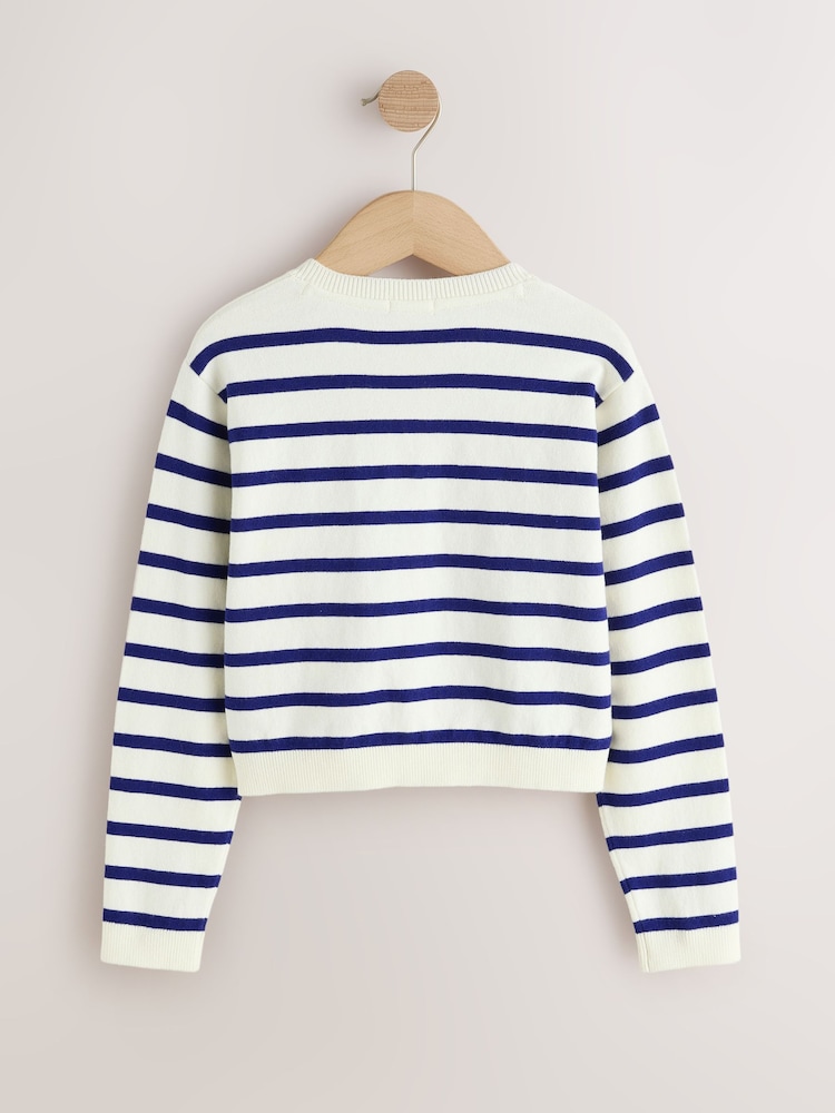 Navy Stripe Button Up Cardigan 3yrs-16yrs (3mths-16yrs) - Image 2 of 4 Navy Stripe Button Up Cardigan 3yrs-16yrs (3mths-16yrs) - Image 2 of 4