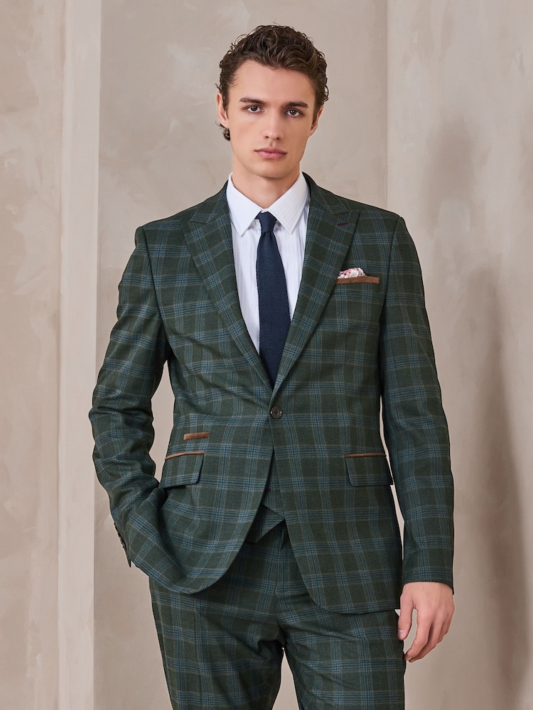 Vert - Veste Coupe ajustée texturée à carreaux - Image 1 de 10