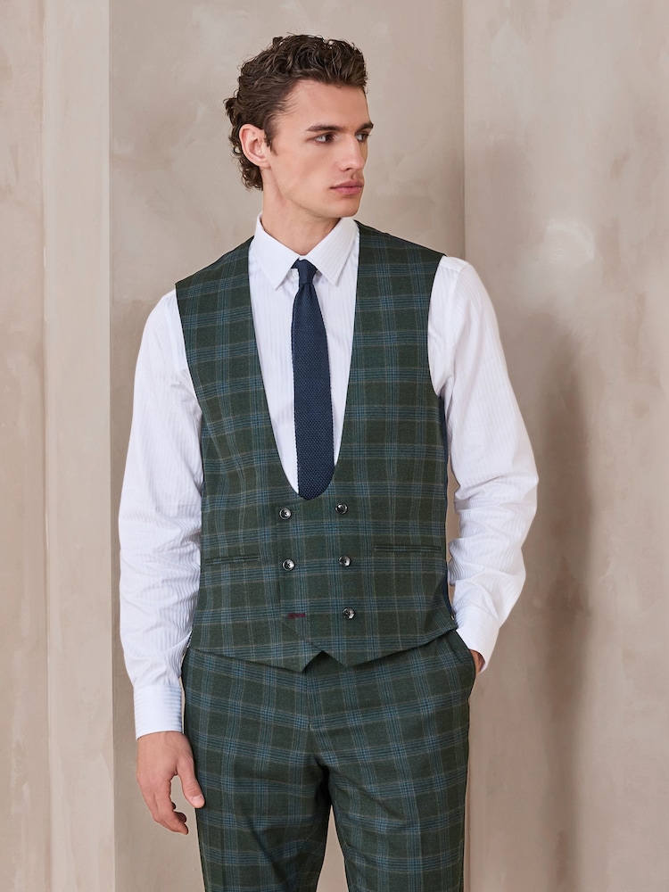 Vert - Gilet de costume texturé à Carreaux Coupe classique - Image 1 de 8 Vert - Gilet de costume texturé à Carreaux Coupe classique - Image 1 de 8