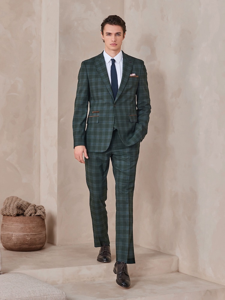 Vert - Gilet de costume texturé à Carreaux Coupe classique - Image 2 de 8 Vert - Gilet de costume texturé à Carreaux Coupe classique - Image 2 de 8