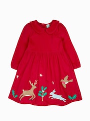 Frugi Red Peony Christmas Cord Dress - Imagen 1 de 3