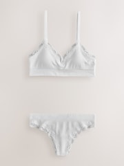 White Lace Trim Seamless Bralette & Thong Set - Image 8 of 12