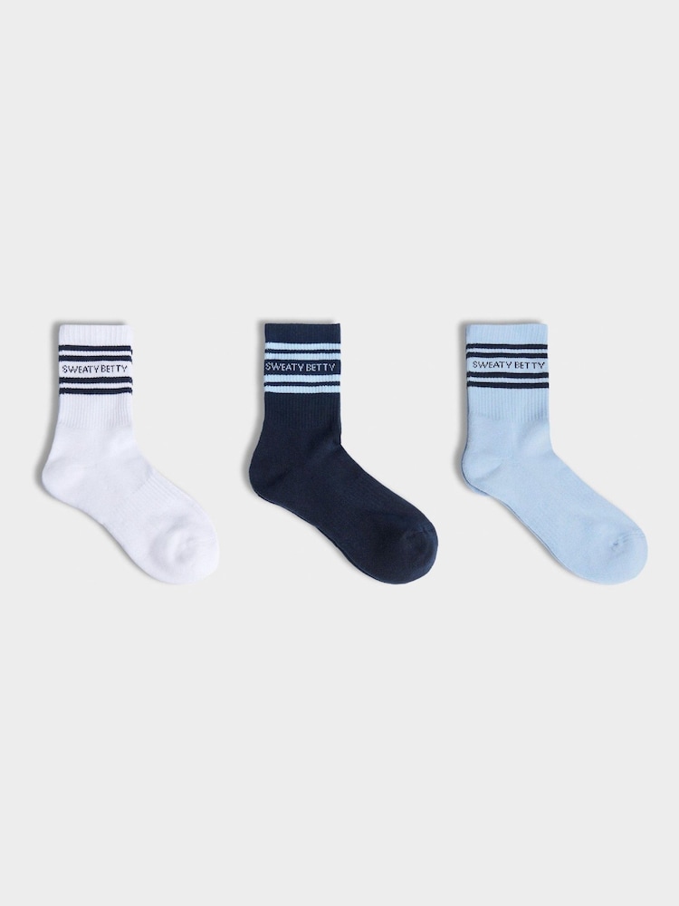 Sweaty Betty Blue Varsity Slogan Socks 3 Pack - Image 1 of 4