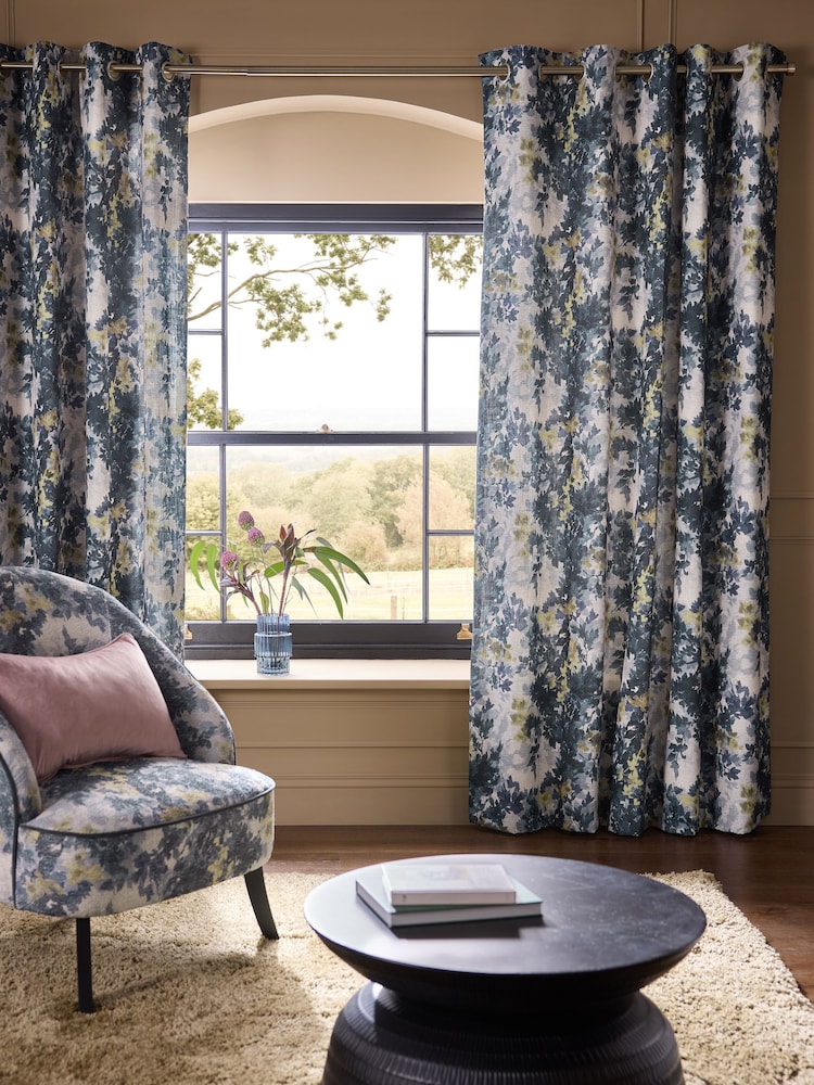 Tapestry Floral Print Eyelet Lined Curtains - Afbeelding 2 van 4