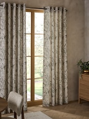 Blurred Leaf Print Eyelet Lined Curtains - Imaginea 2 din 5