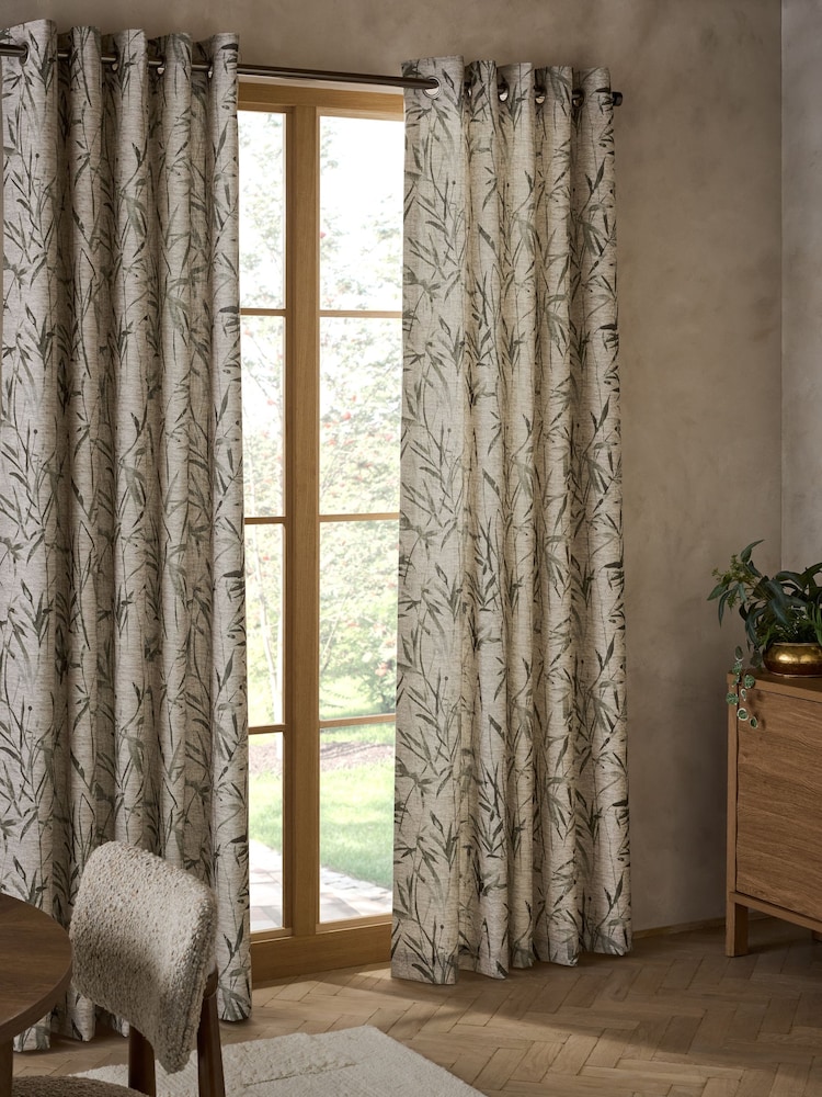 Blurred Leaf Print Eyelet Lined Curtains - Imaginea 2 din 5 Blurred Leaf Print Eyelet Lined Curtains - Imaginea 2 din 5