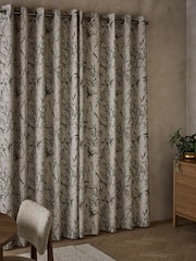 Blurred Leaf Print Eyelet Lined Curtains - Imaginea 3 din 5