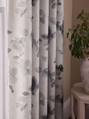 Grey Blurred Floral Print Eyelet Lined Curtains - Image 4 of 5