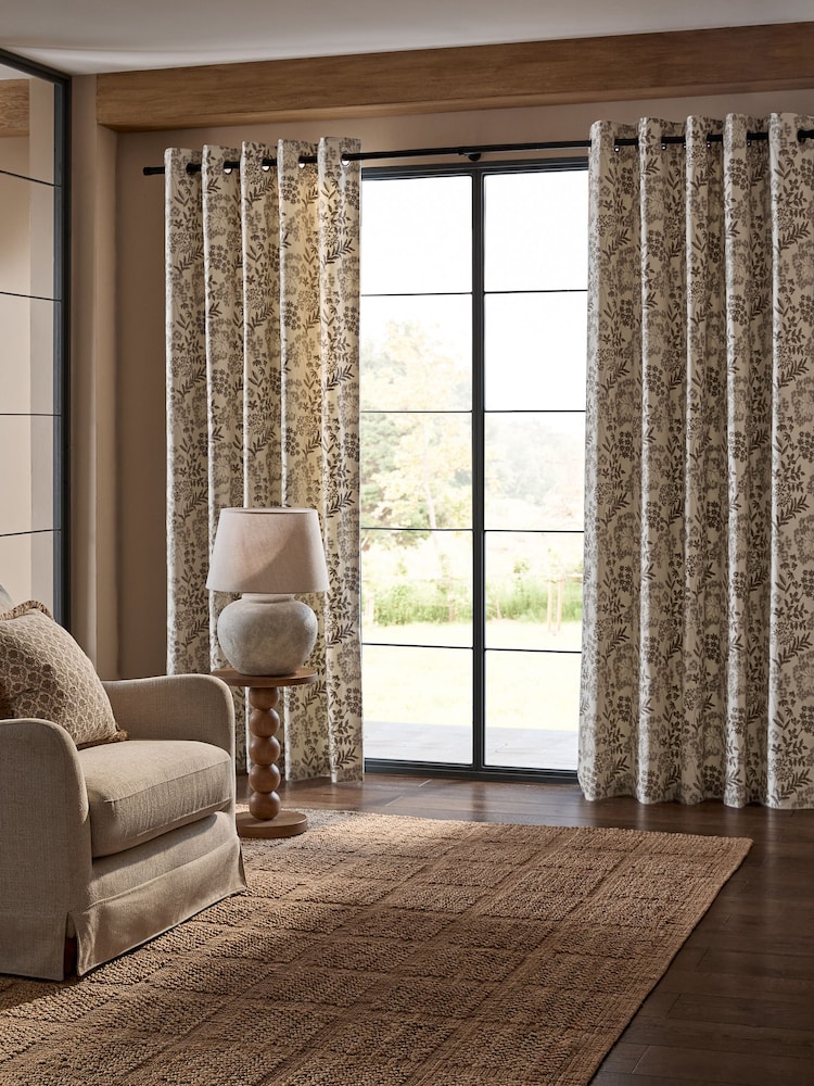 Natural Collection Luxe Floral Embroidered Eyelet Lined Curtains - Image 2 of 5 Natural Collection Luxe Floral Embroidered Eyelet Lined Curtains - Image 2 of 5