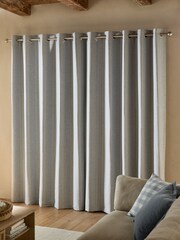 Blue Woven Stripe Eyelet Lined Curtains - Image 2 of 5