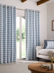 Woven Gingham Check Eyelet Lined Curtains - Imaginea 1 din 5