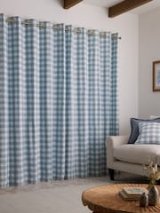 Woven Gingham Check Eyelet Lined Curtains - Imaginea 2 din 5