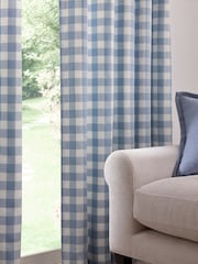 Woven Gingham Check Eyelet Lined Curtains - Imaginea 3 din 5