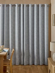 Blue Toile Print Touch Of Linen Eyelet Lined Curtains - Image 2 of 5