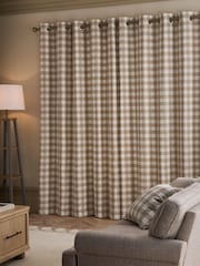 Natural Woven Gingham Check Eyelet Lined Curtains - Image 2 of 5