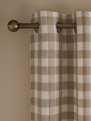 Natural Woven Gingham Check Eyelet Lined Curtains - Image 3 of 5