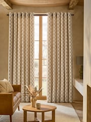 Natural Woven Checkerboard Eyelet Lined Curtain - Image 1 of 5