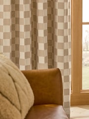 Natural Woven Checkerboard Eyelet Lined Curtain - Image 4 of 5
