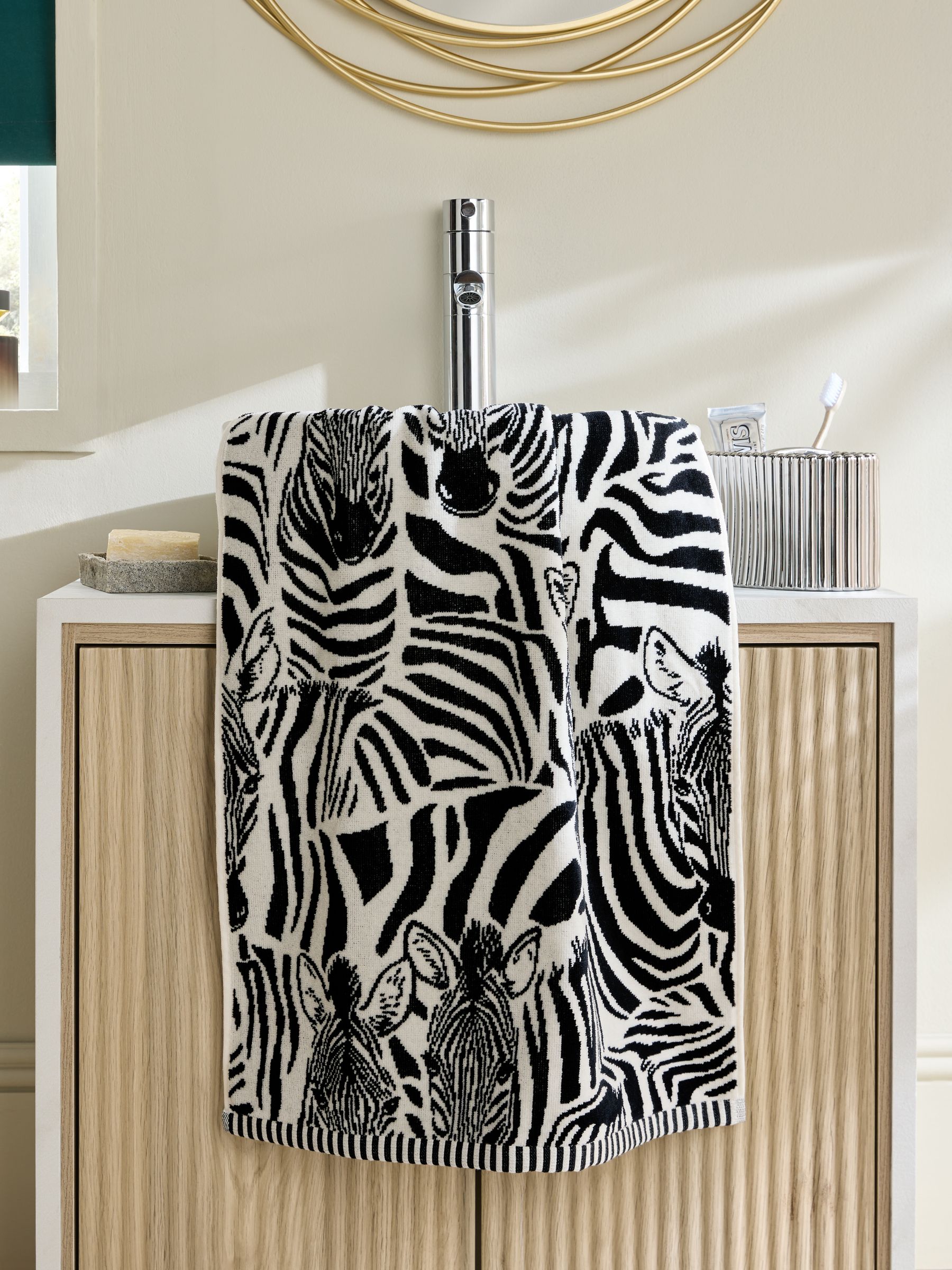 Buy Monochrome Zebra Cotton Towel from Next USA
