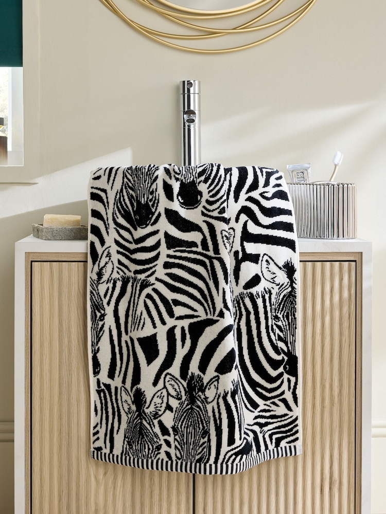 Monochrome Zebra Cotton Towel - Image 1 of 4