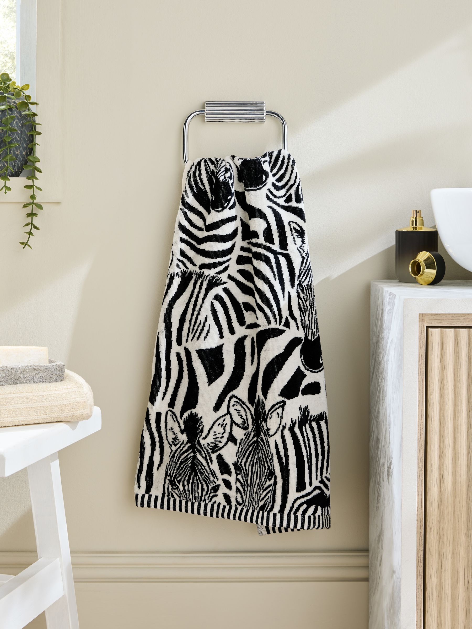 Buy Monochrome Zebra Cotton Towel from Next USA