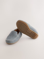 Blue Wide Fit (G) Suede Slip-Ons Loafer Shoes - Image 3 of 5