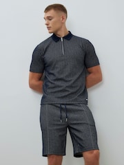 River Island Blue Slim Fit Jacquard Zip Polo Shirt - Image 3 of 4