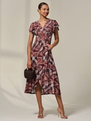 Jolie Moi Brown Petite Mesh Short Sleeve Wrap Midaxi Dress - Image 1 of 6