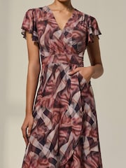 Jolie Moi Brown Petite Mesh Short Sleeve Wrap Midaxi Dress - Image 3 of 6