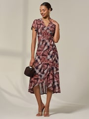 Jolie Moi Brown Petite Mesh Short Sleeve Wrap Midaxi Dress - Image 4 of 6