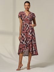 Jolie Moi Brown Petite Mesh Short Sleeve Wrap Midaxi Dress - Image 5 of 6