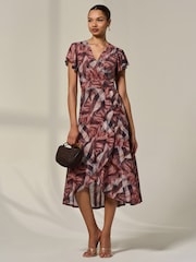 Jolie Moi Brown Petite Mesh Short Sleeve Wrap Midaxi Dress - Image 6 of 6