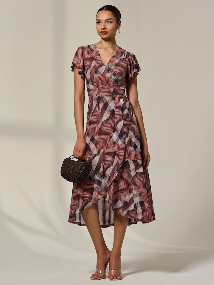 Jolie Moi Brown Petite Mesh Short Sleeve Wrap Midaxi Dress - Image 6 of 6