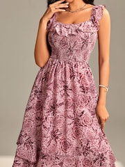 Rosa - Jolie Moi Shirred Ruffle Sleeve Tiered Midi Dress - Imagem 3 de 6