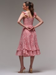 Jolie Moi Red Ruffle Shirred Woven Midi Dress - Image 2 of 6
